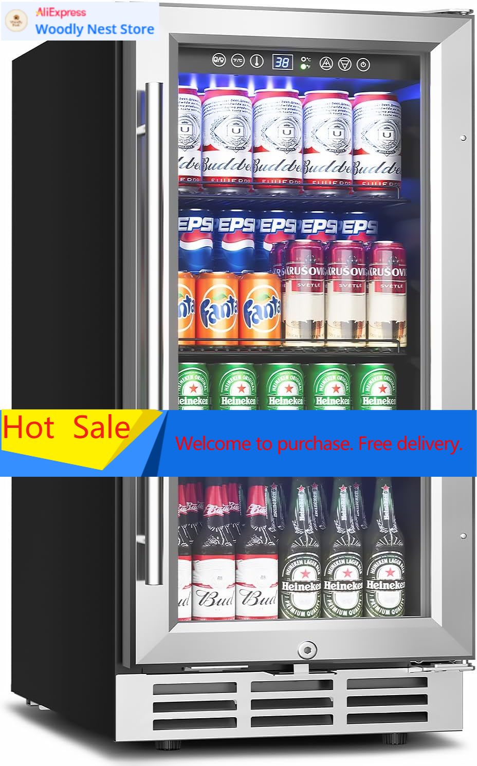 Wine And Beer Undercounter Fridge - 15 Inch Beverage Refrigerator Under Counter