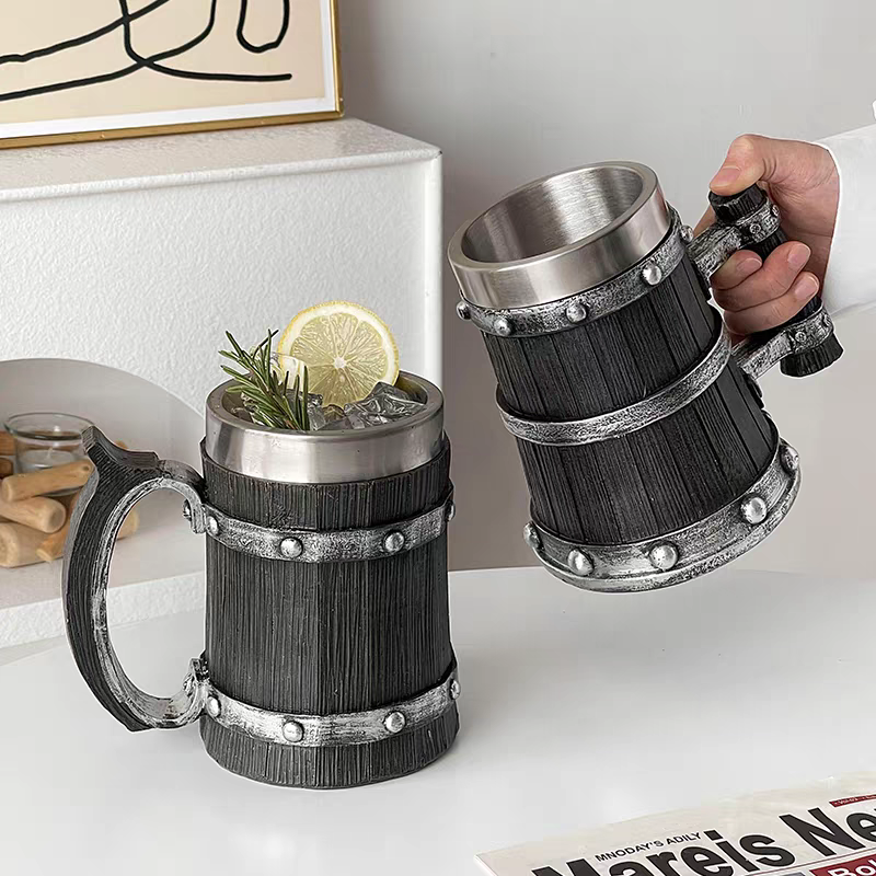 Wine Beer Europe - 600ml Viking Wood Style Beer Mug