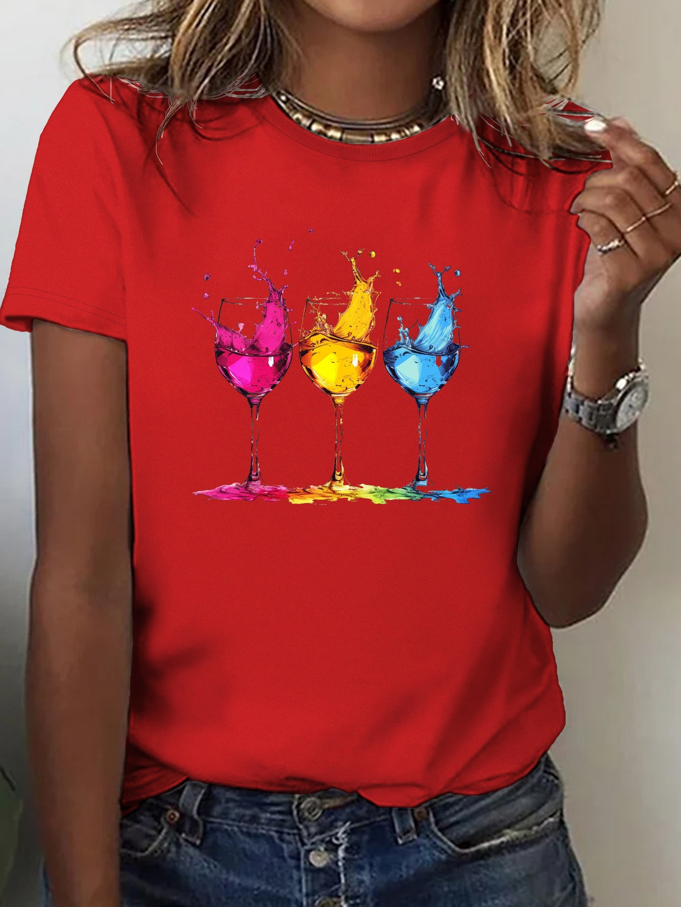 Wine Glasses Print Crew Neck T – Wine Or Beer recenzja i cena