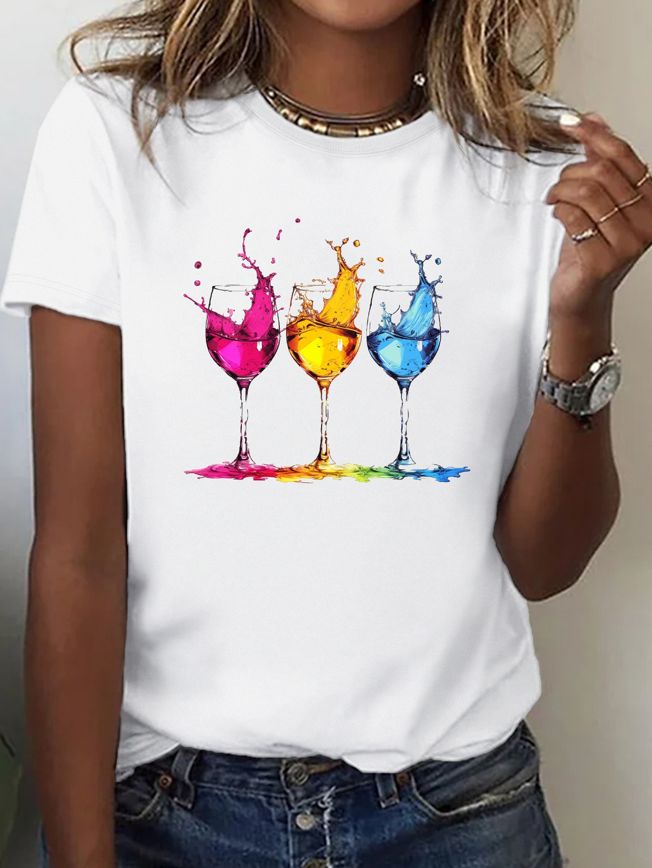 Wine Glasses Print Crew Neck T – Wine Or Beer recenzja i cena